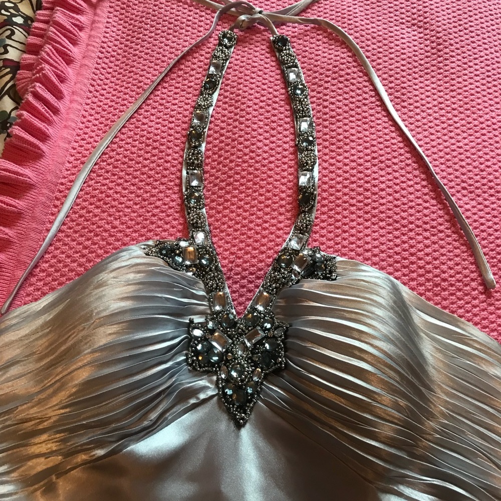 Silver halter top satin gown